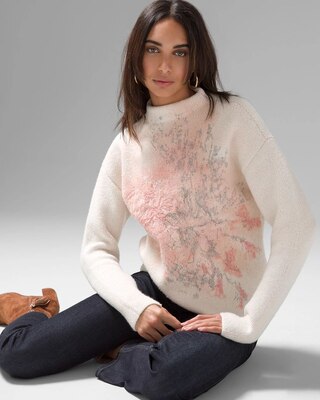 Mock Neck Floral Embellished Sweater