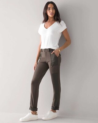 WHBM WKND Satin Trim Knit Cropped Pant click to view larger image.