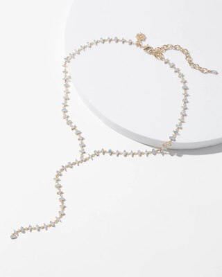 Gold + Blue Baguette Y-Necklace