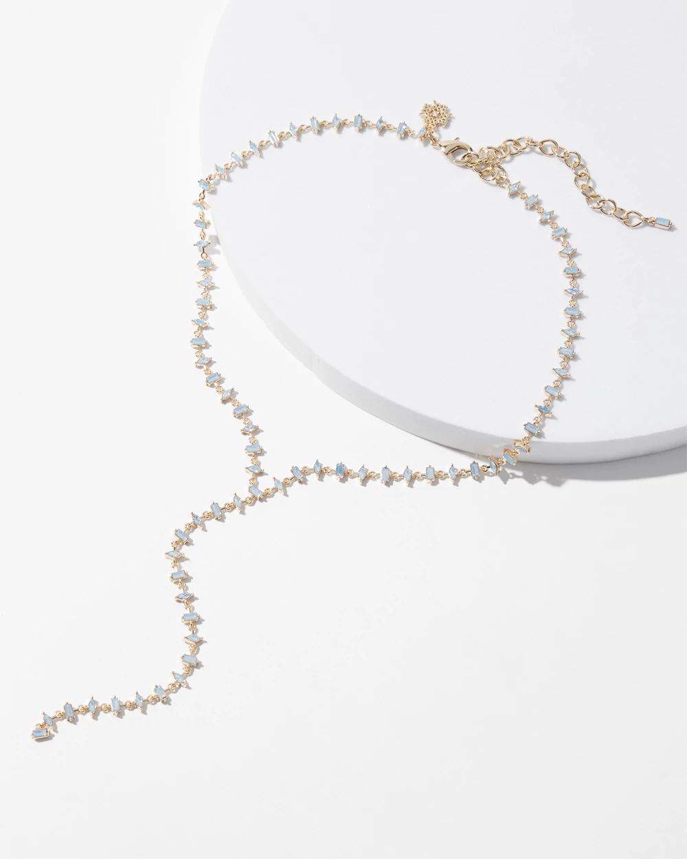 Gold + Blue Baguette Y-Necklace