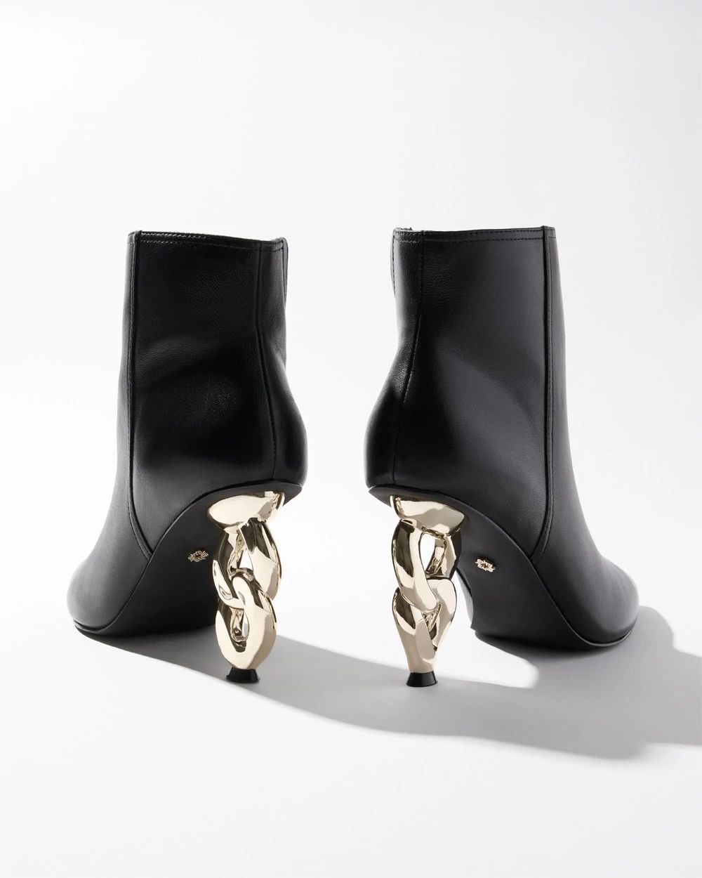 Leather Chain Heeled Bootie