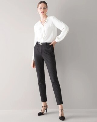 Tropical-Print Comfort Stretch Slim Ankle Pants