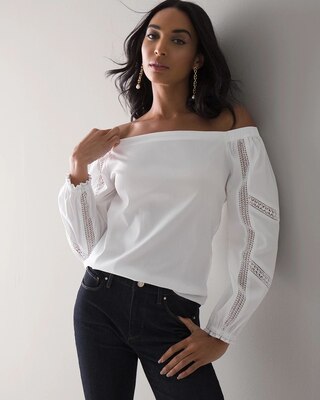 Lace-Inset Off-The-Shoulder Blouse