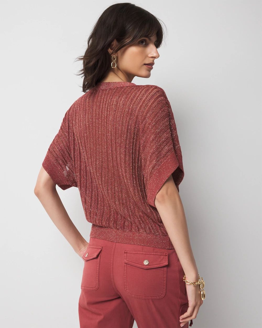 Kimono Sleeve Metallic Cardigan Sweater