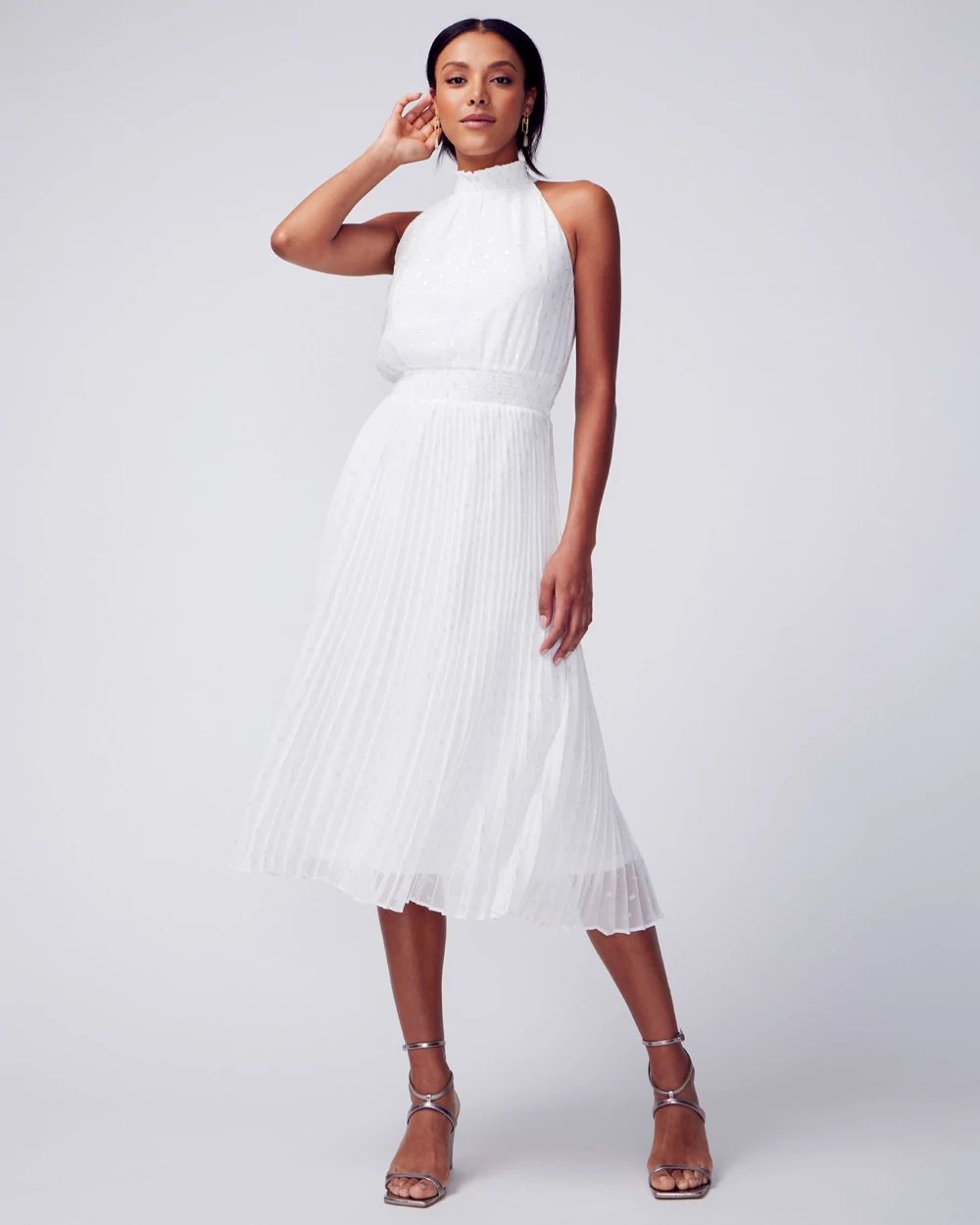 Pleated Halter Midi Dress