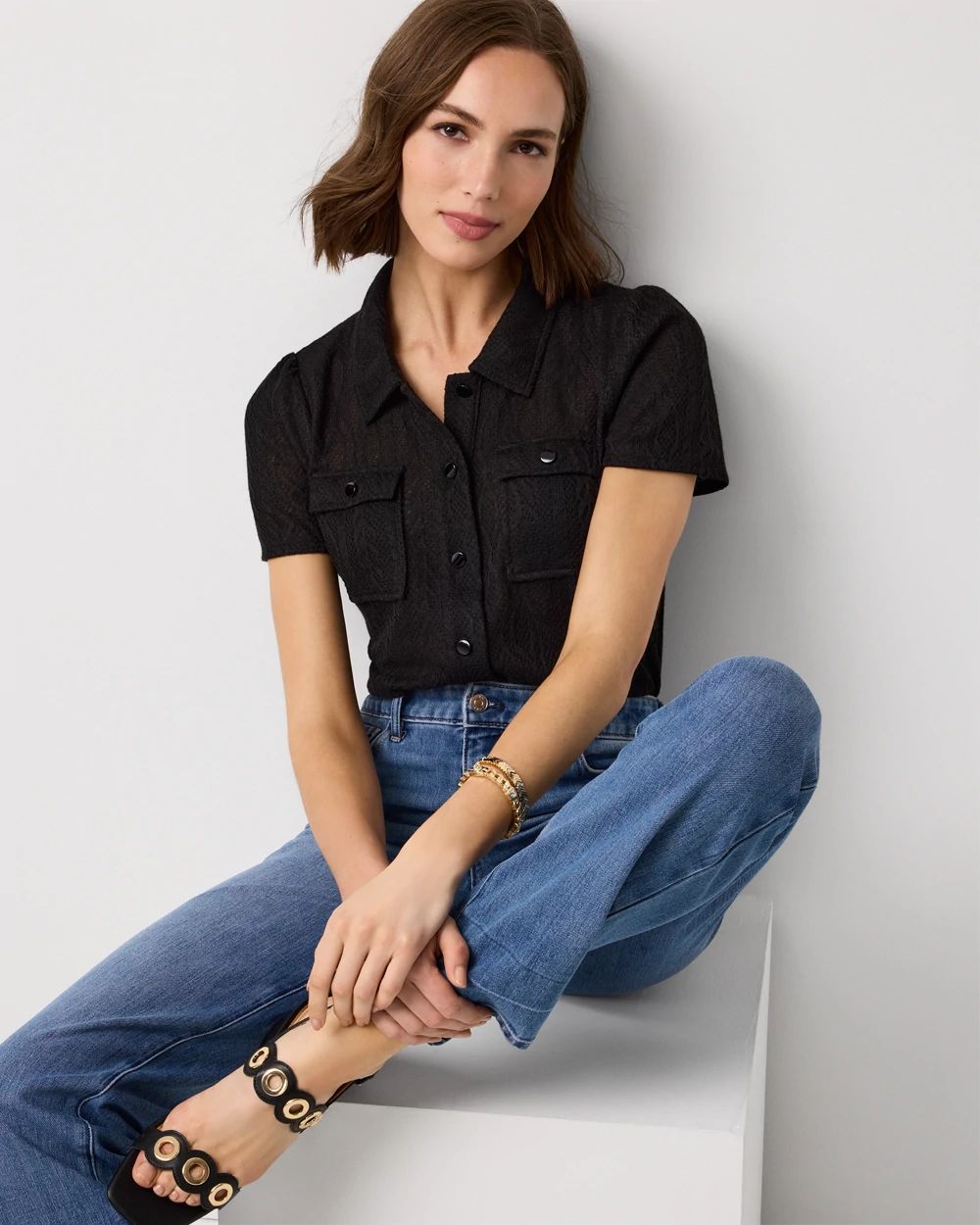 Petite Jacquard Short Sleeve Shirt