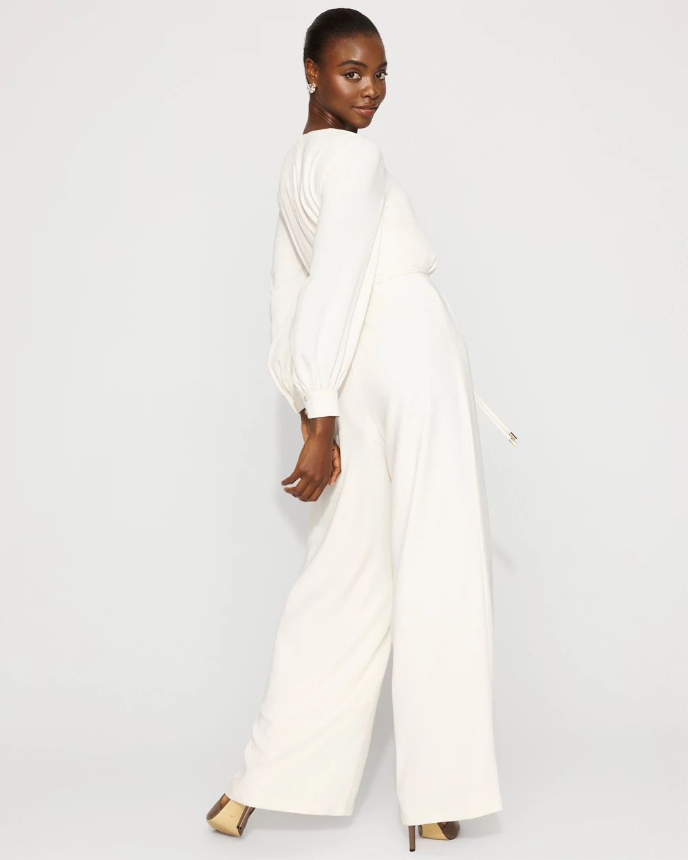 Sheer Sleeve Crepe Jumpsuit