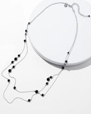 Silver Black Bezel Statement Necklace