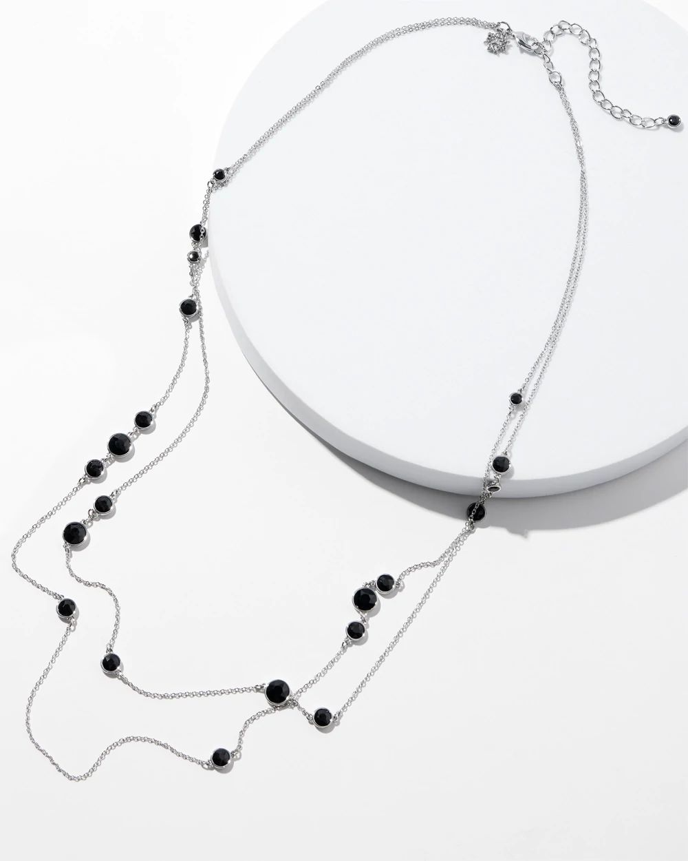 Silver Black Bezel Statement Necklace
