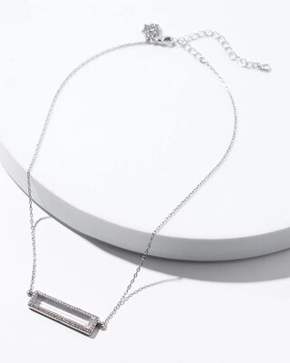 Silver Clear Crystal Bar Single Strand Necklace