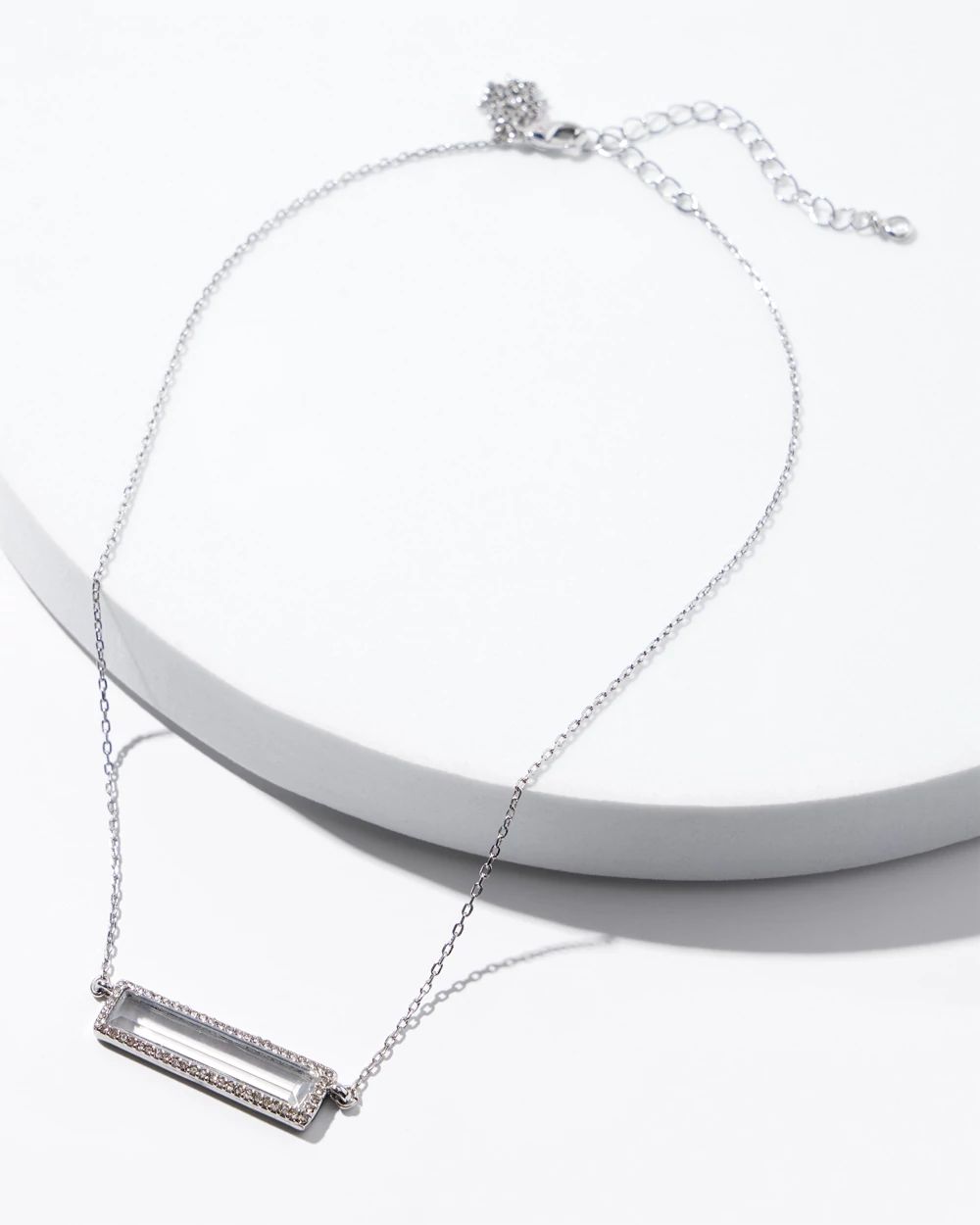 Silver Clear Crystal Bar Single Strand Necklace