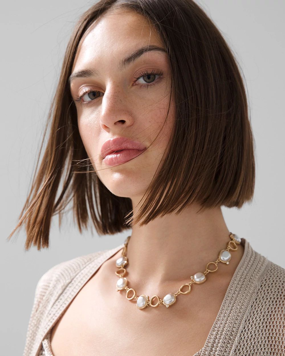 Goldtone Faux Pearl Multi-Strand Short Necklace