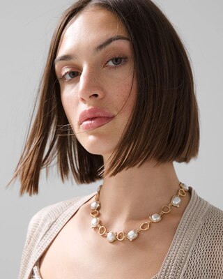 Goldtone Faux Pearl Multi-Strand Short Necklace