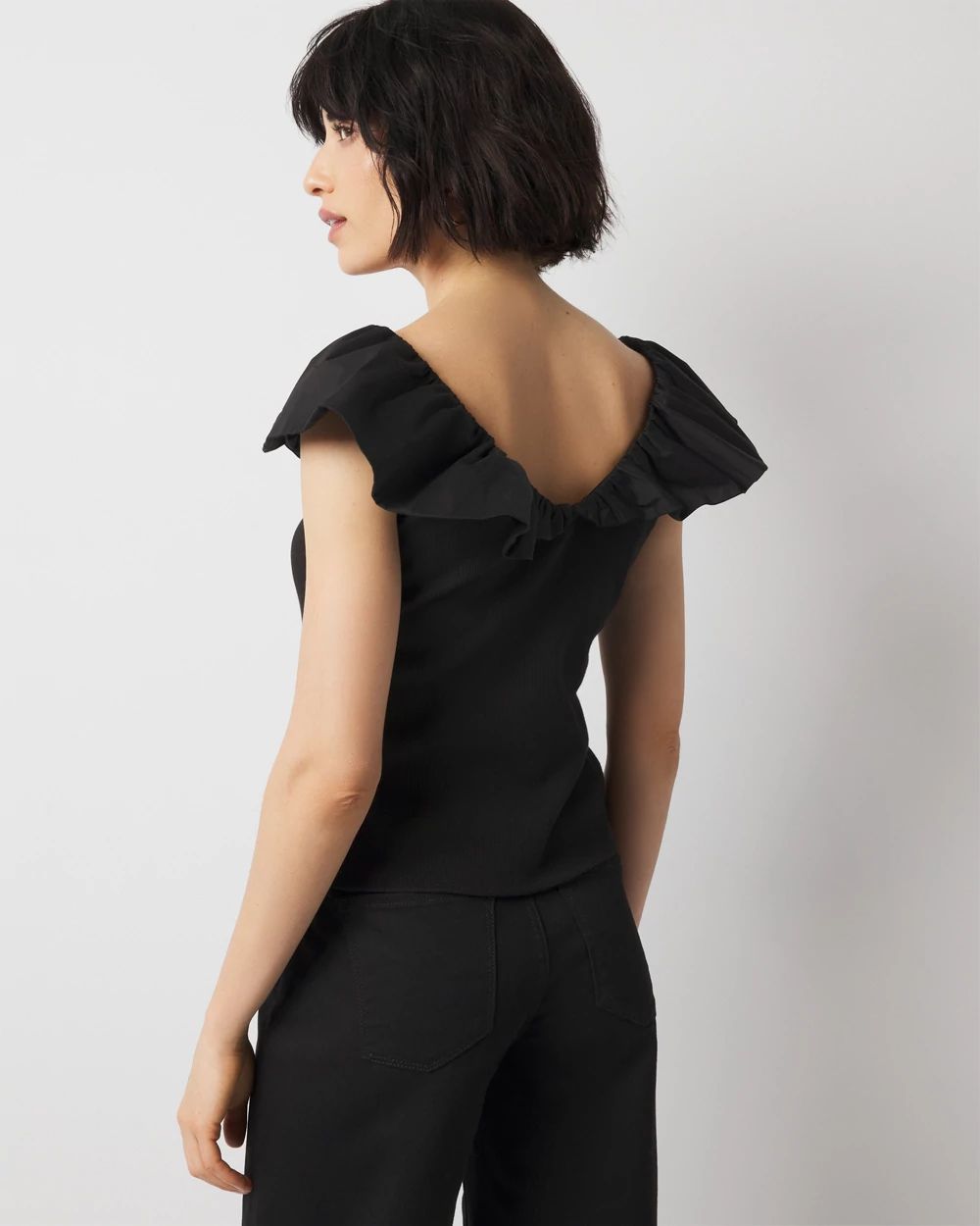 Ruffle Poplin Knit Top