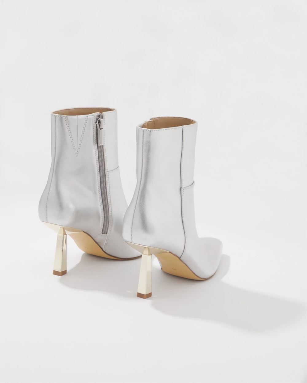 Metallic Faux Leather Heeled Ankle Boot