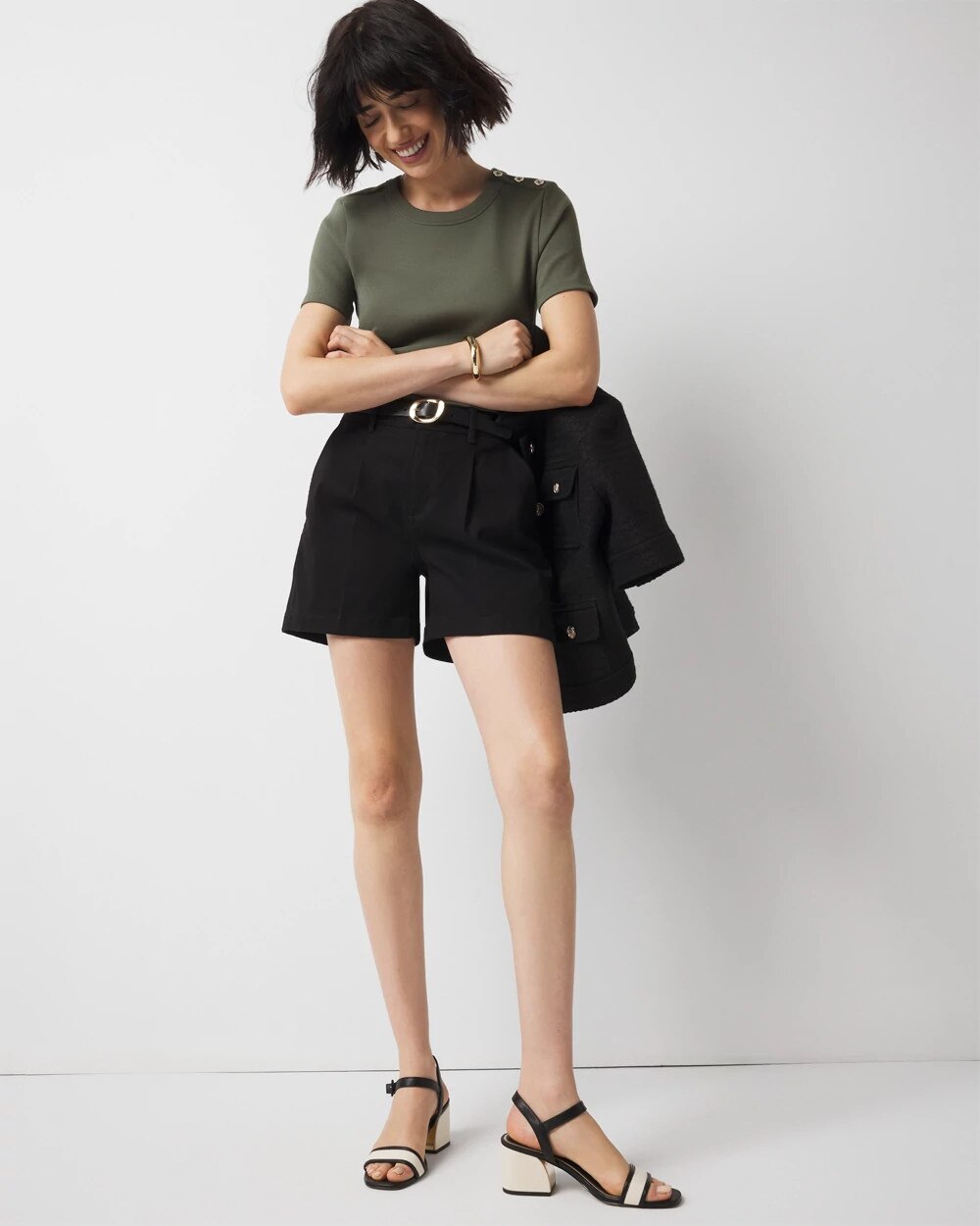 WHBM FORME  Ribbed Stretch Button Shoulder Tee - image 2