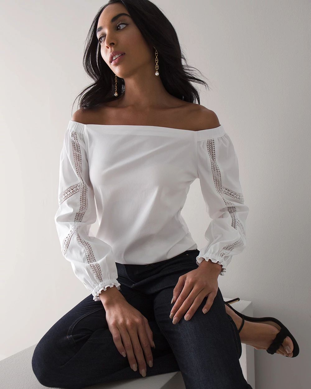 Lace-Inset Off-The-Shoulder Blouse