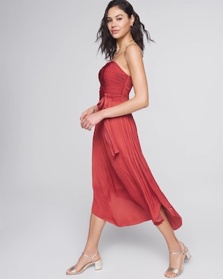 Strapless Pleated Tie-Waist Dress click to view larger image.