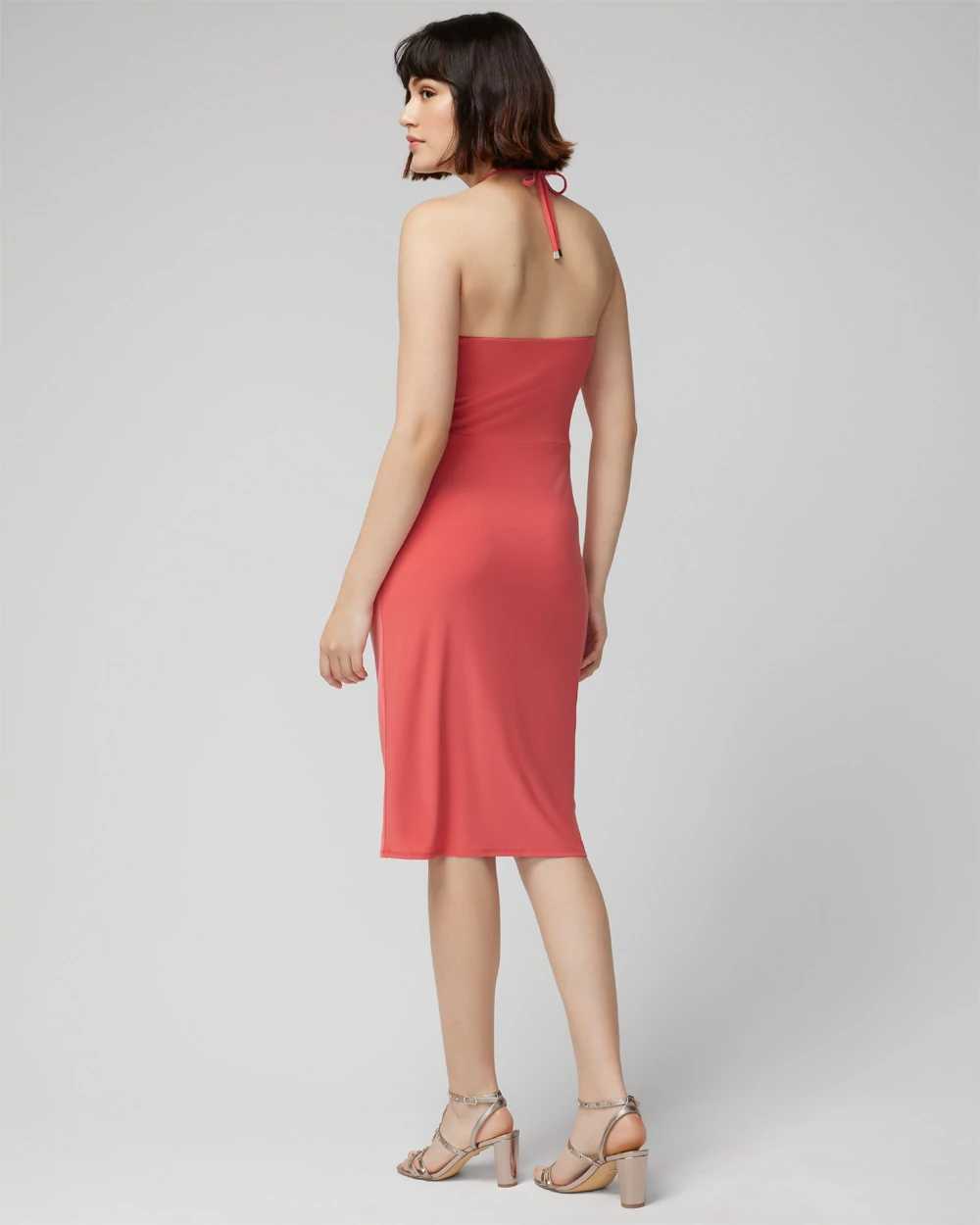 Sleeveless Ruched Halter Matte Jersey Midi Dress click to view larger image.