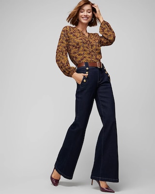 Long Sleeve High-Low Printed Blouse