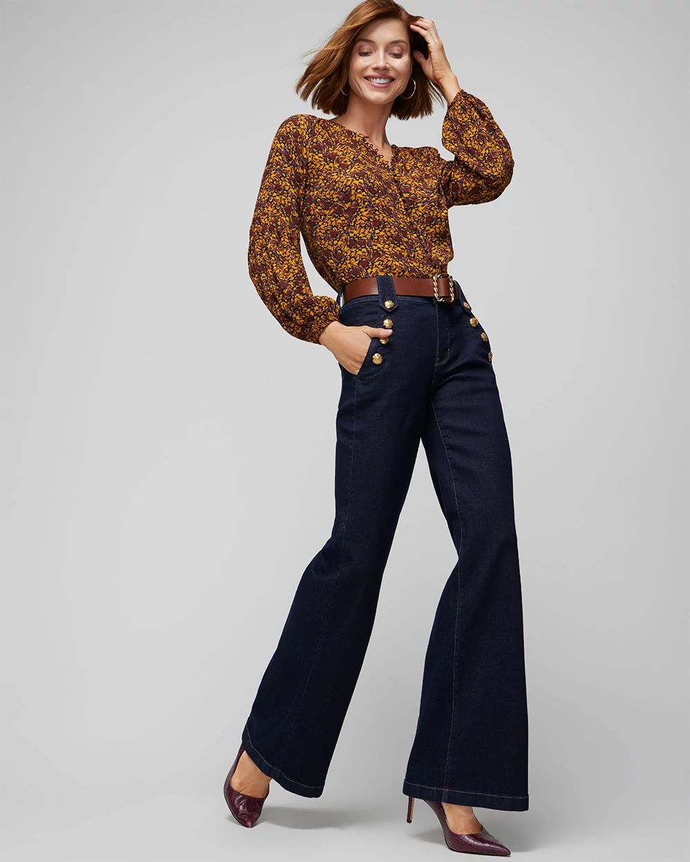 Long Sleeve High-Low Printed Blouse