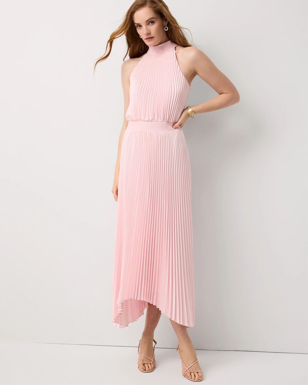 Petite Pleated Midi Halter Dress