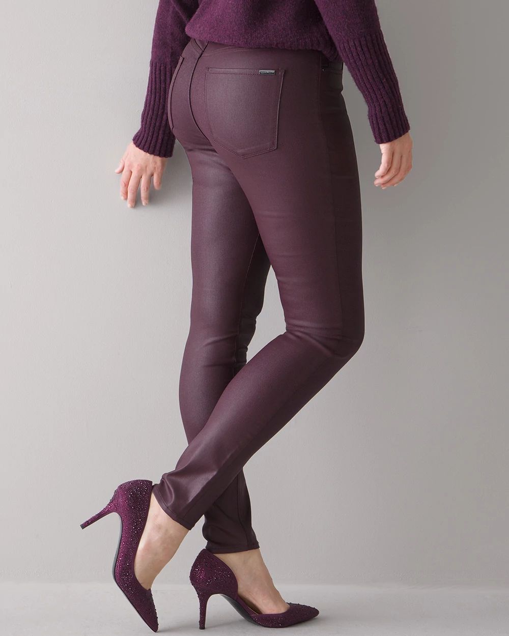 Curvy-Fit High Rise Coated Skinny Jeans