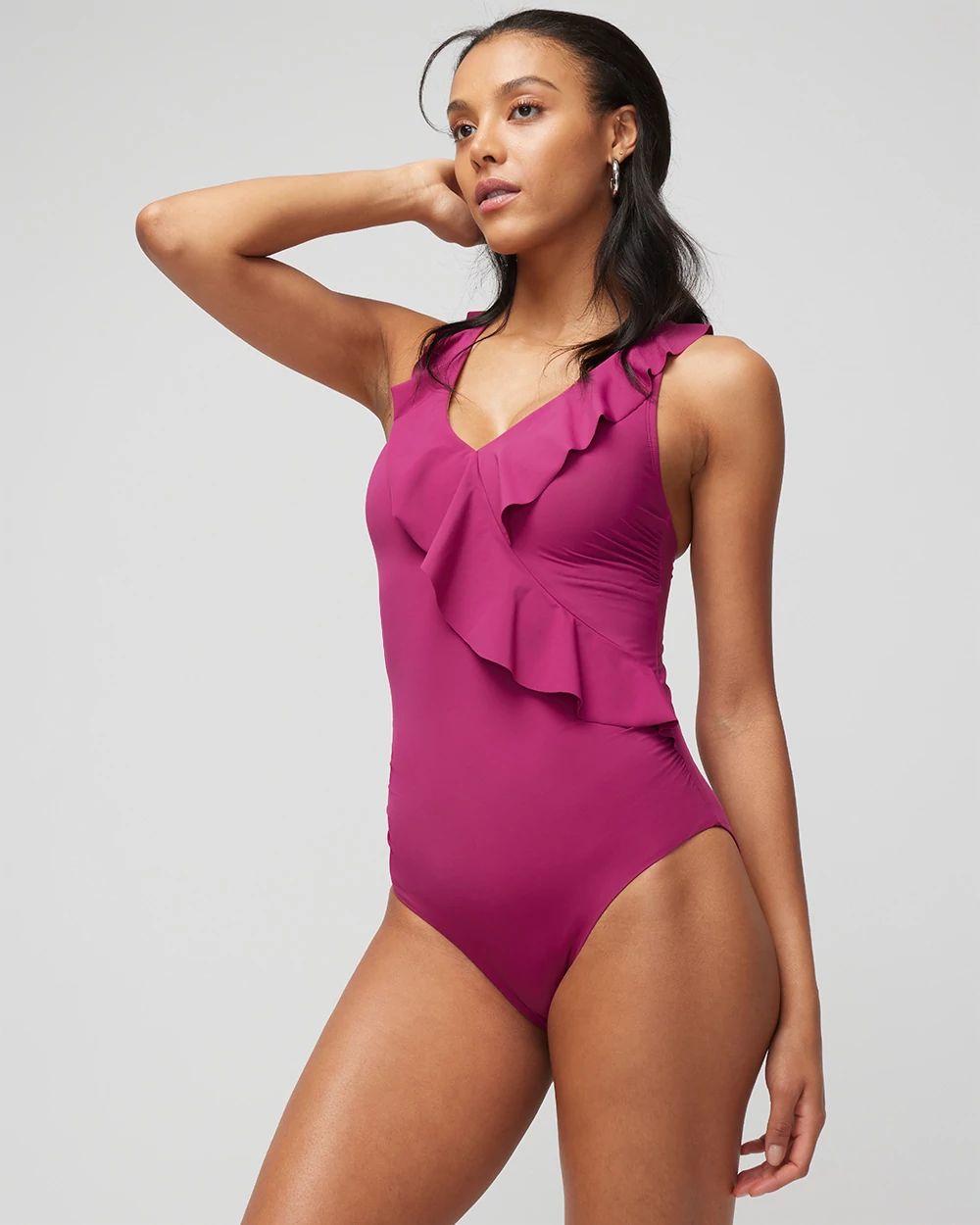 Ruffle Crossover One-Piece Swimsuit