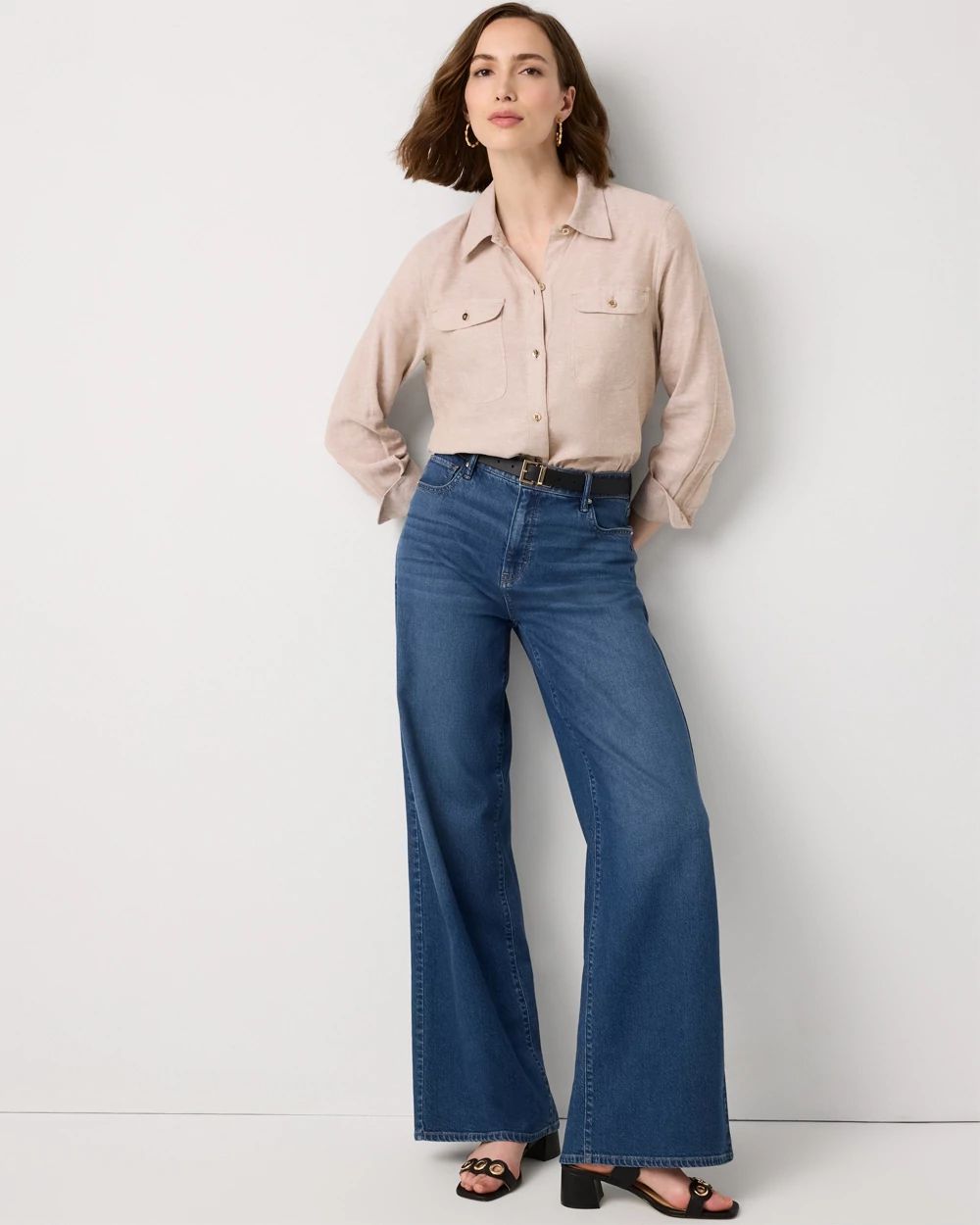Petite Linen-Blend Button Front Shirt
