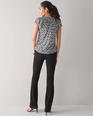 Short-Sleeve Mesh Tie-Neck Top