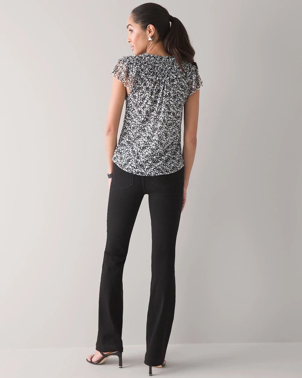 Short-Sleeve Mesh Tie-Neck Top