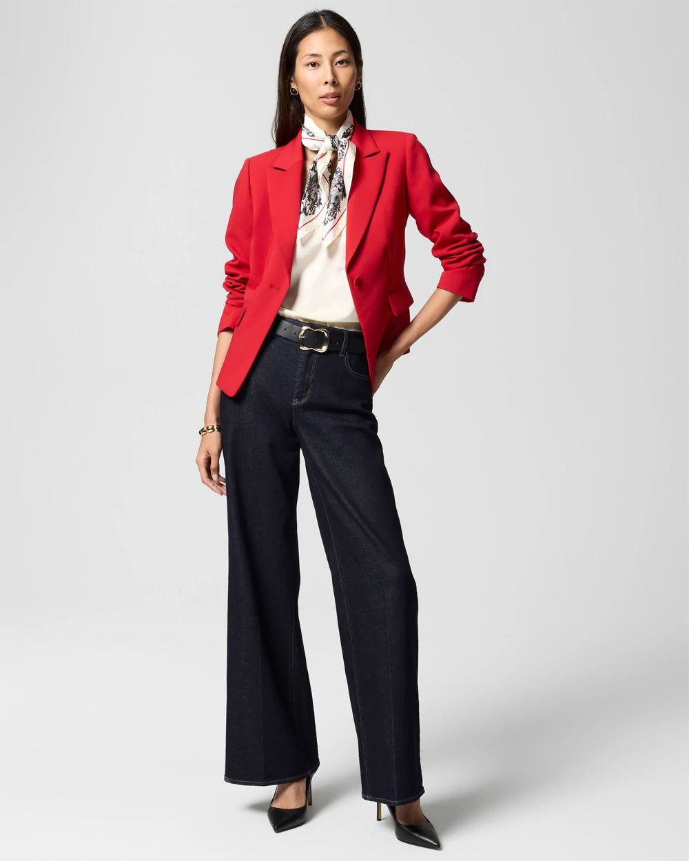 Luxe Stretch Cropped One-Button Blazer click to view larger image.