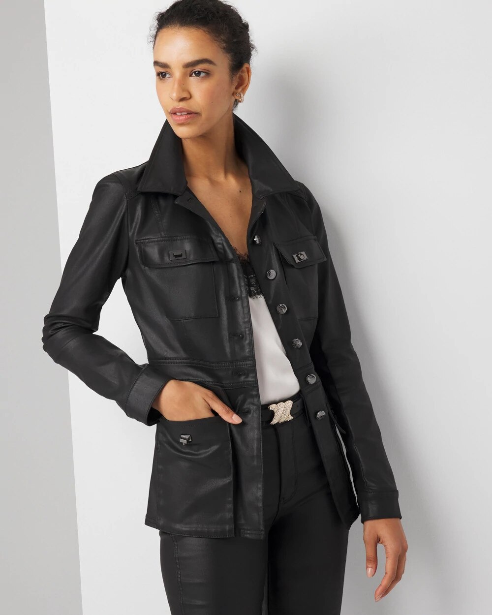 Coated Denim Utility Jacket - image 1