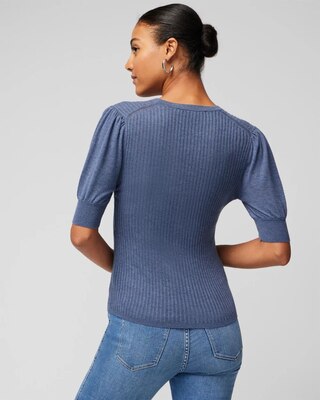 Elbow Sleeve Cashmere Blend Puff Henley Sweater