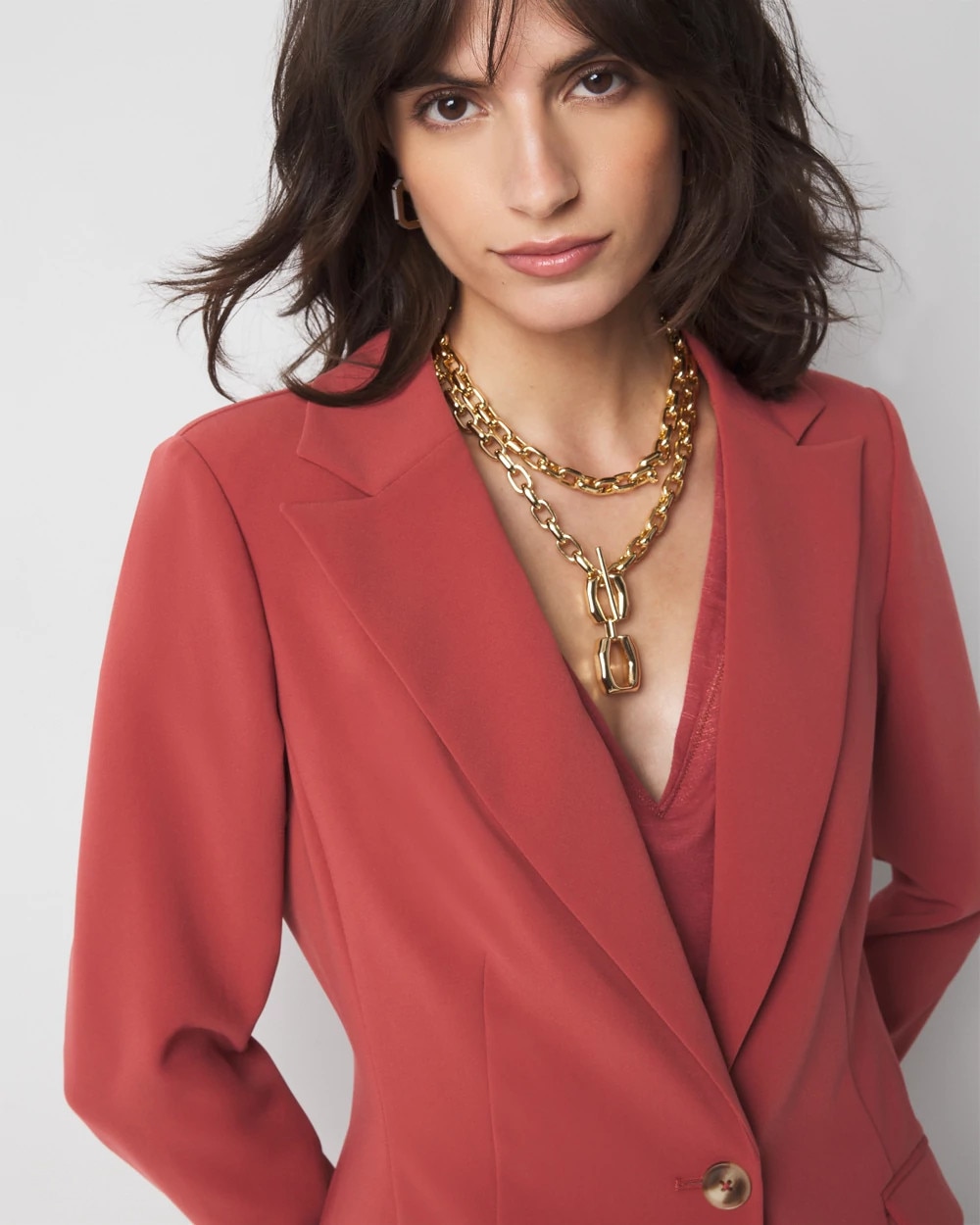 Cinched-Back One-Button Blazer