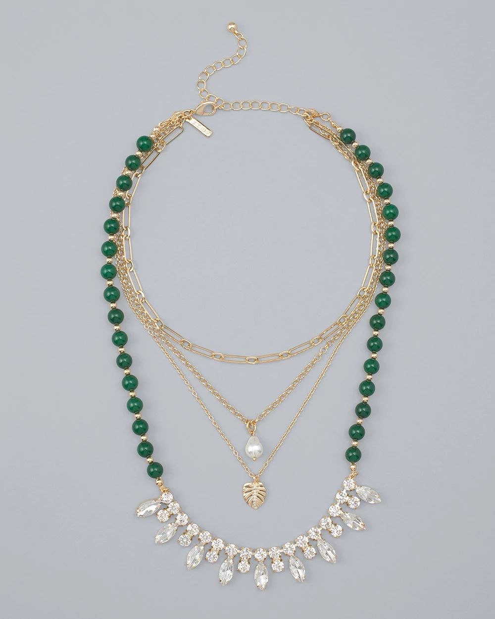 Green Jade and Goldtone Convertible Multi-Row Necklace