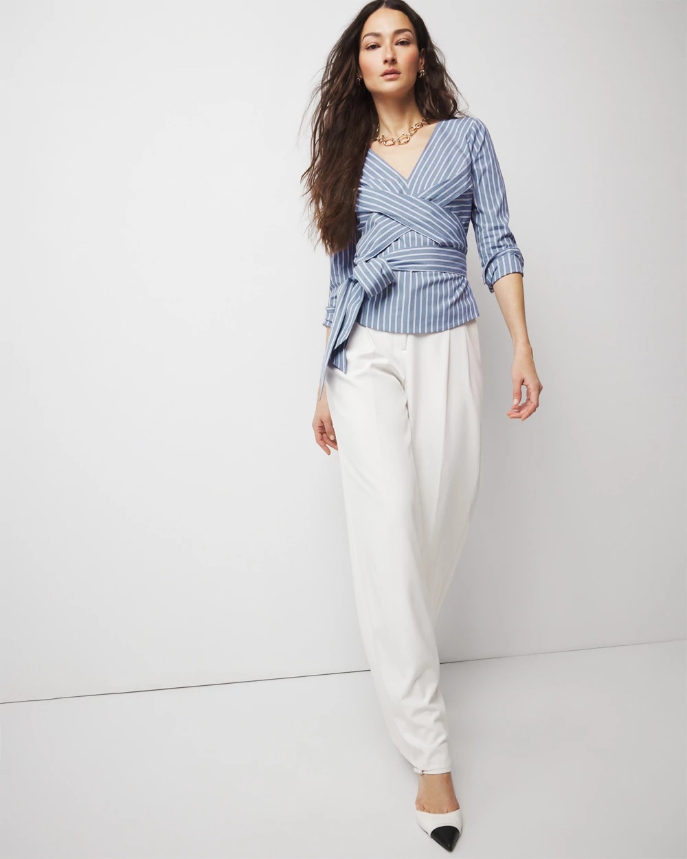 Twist-Front Tie-Waist Blouse