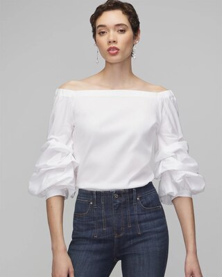 Long Sleeve Off-The-Shoulder Poplin Blouse