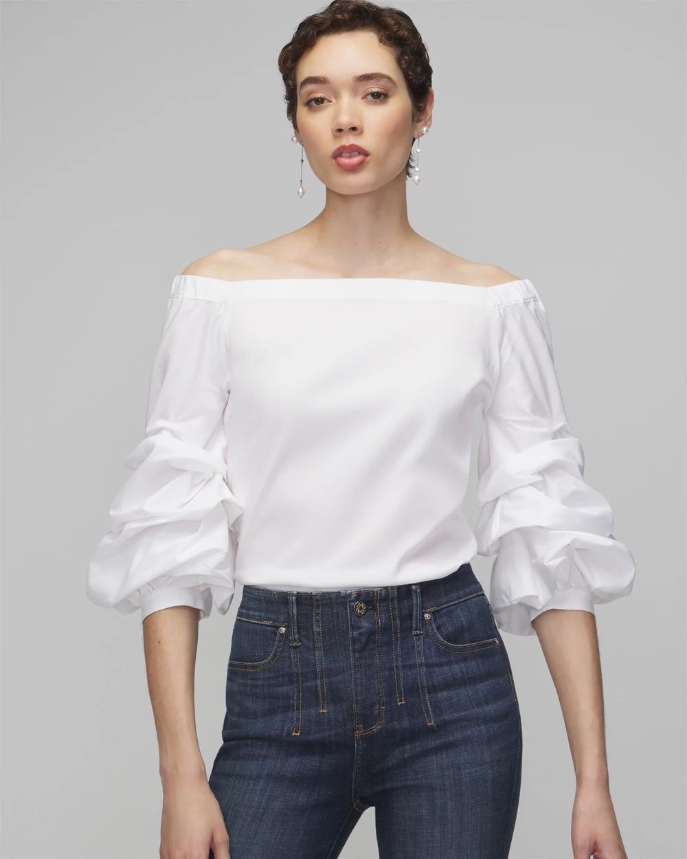 Long Sleeve Off-The-Shoulder Poplin Blouse