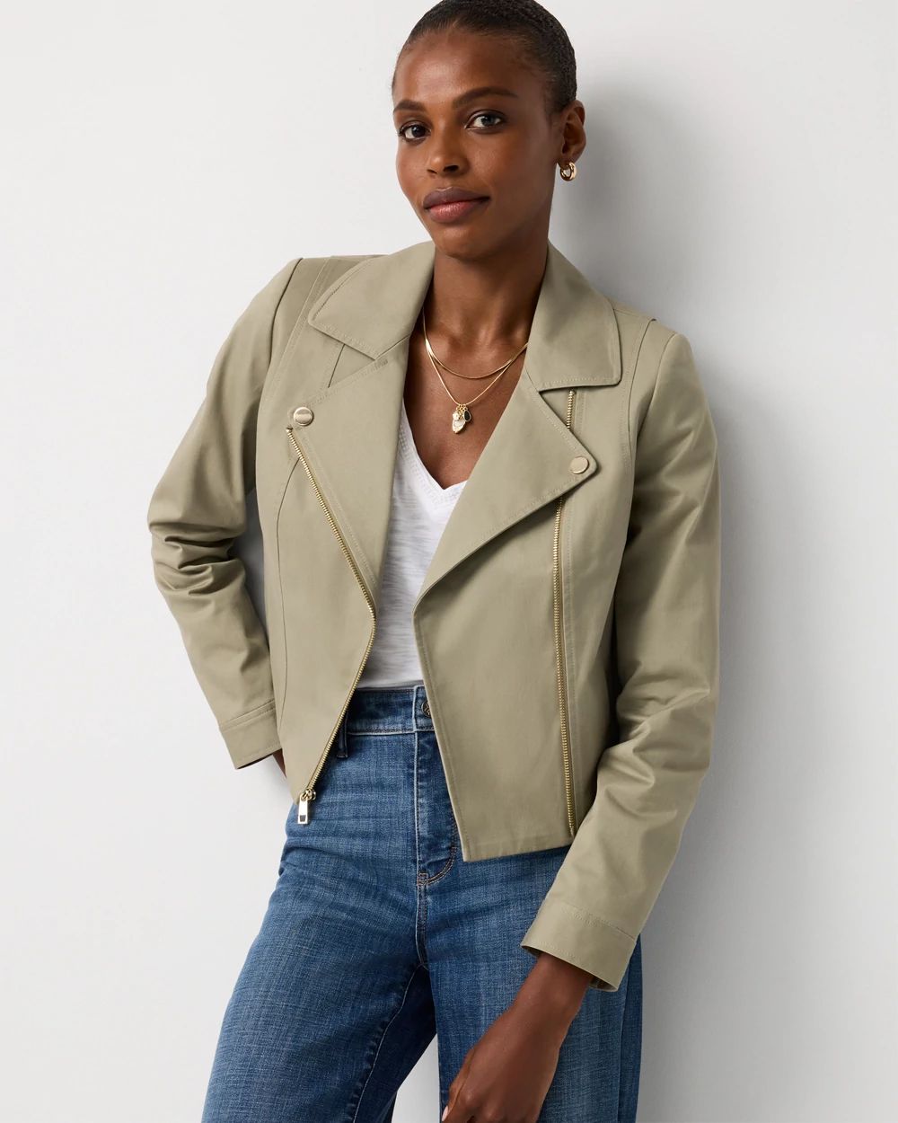 Petite Cotton-Stretch Moto Jacket