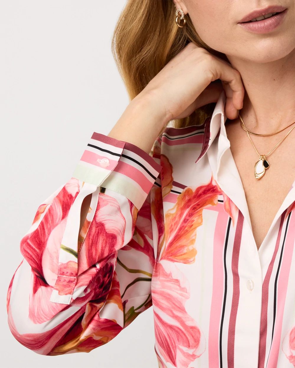 Satin Placed Print Shirt click to view larger image.