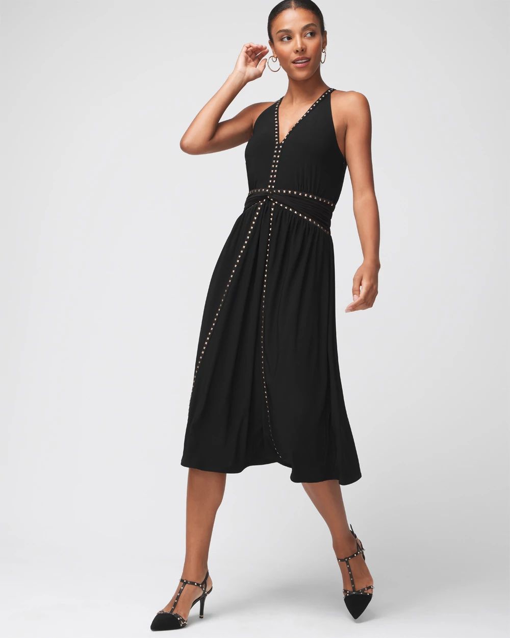 Sleeveless Matte Jersey Studded Midi Dress