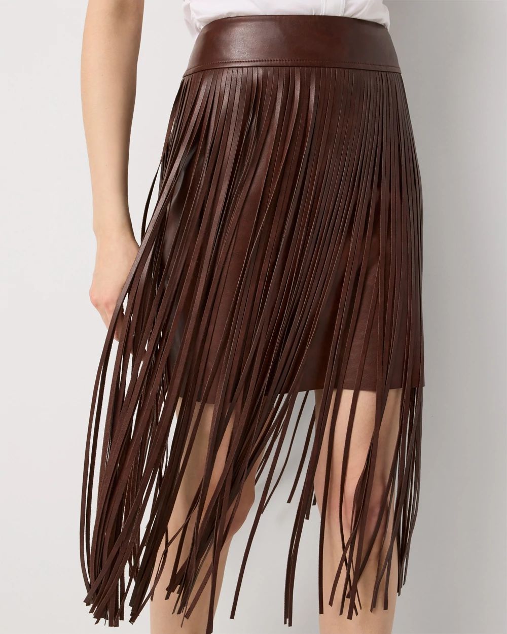 Fringe Faux Leather Skirt click to view larger image.