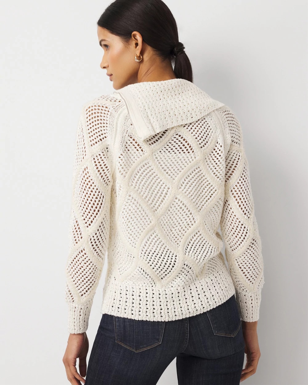 Zip Neck Sequin Knit Sweater