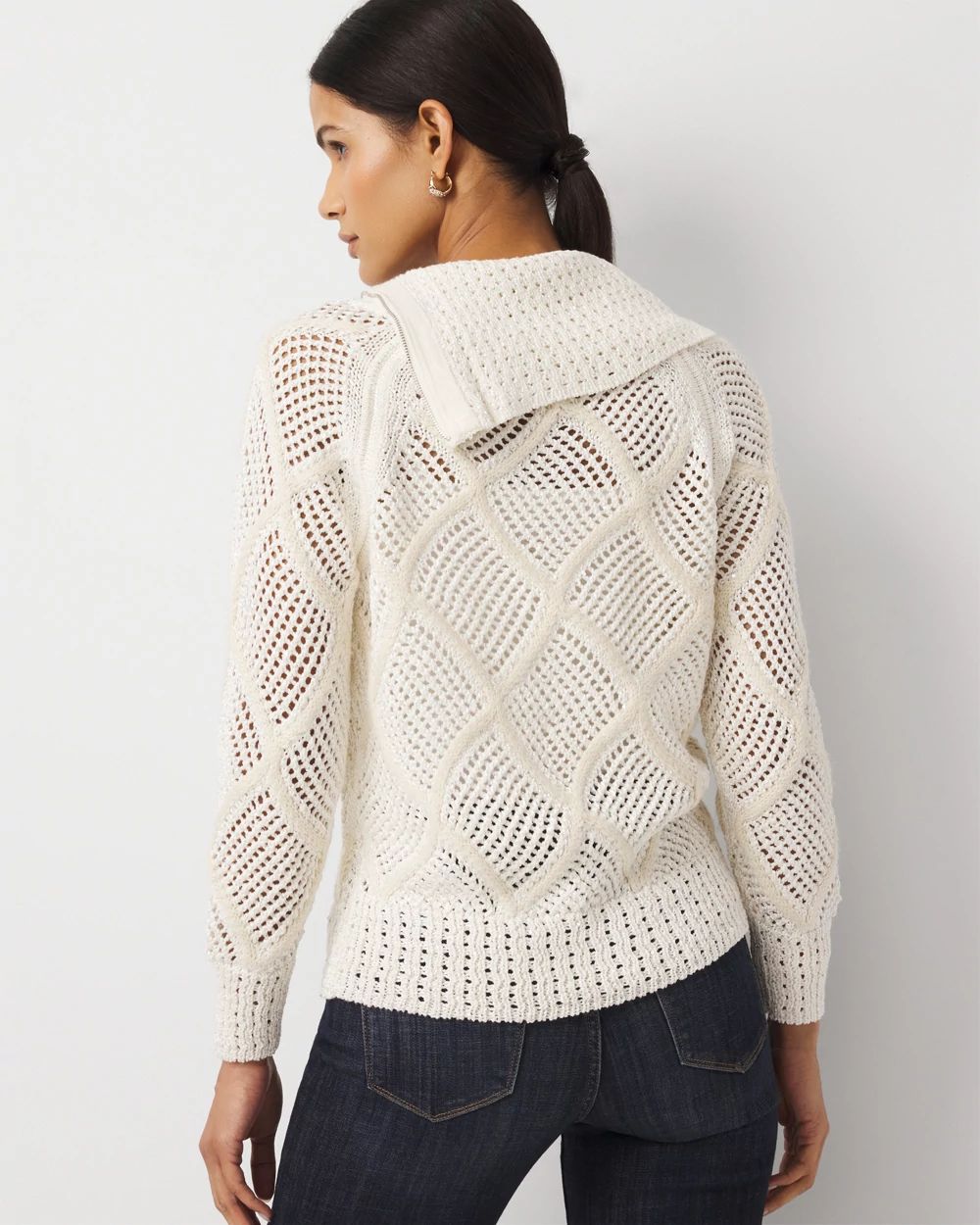 Zip Neck Sequin Knit Sweater