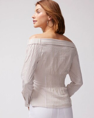Off-the-Shoulder Seersucker Surplice Top