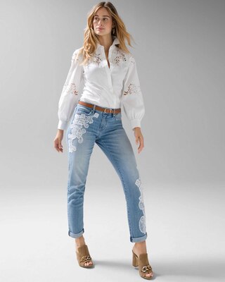 Mid-Rise Everyday Soft Denim™ Lace Girlfriend Jeans