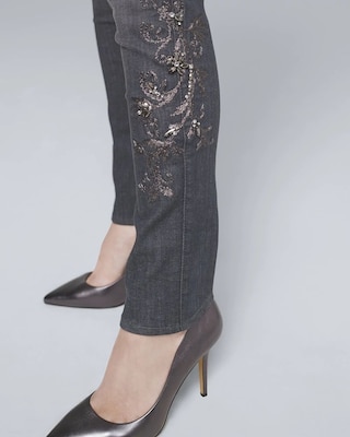 Classic-Rise Scroll-Embellished Slim Jeans click to view larger image.