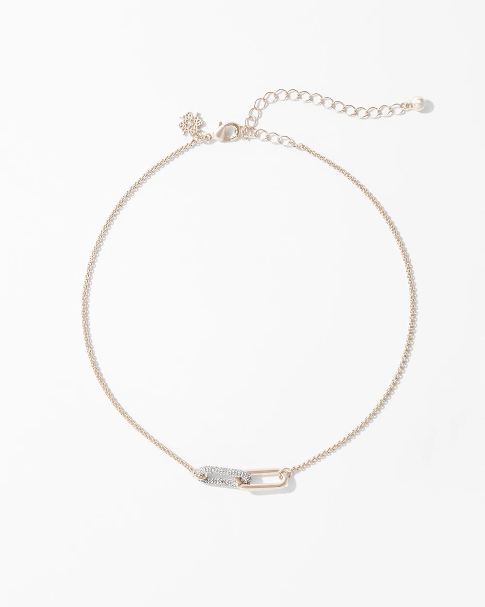 Mixed Metal Pave Links Pendant Necklace