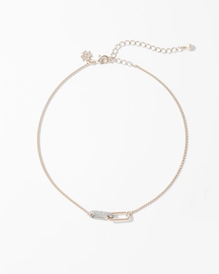 Mixed Metal Pave Links Pendant Necklace